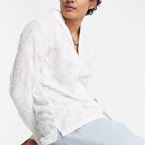 Shawl collar shirt in textured floral jacquard